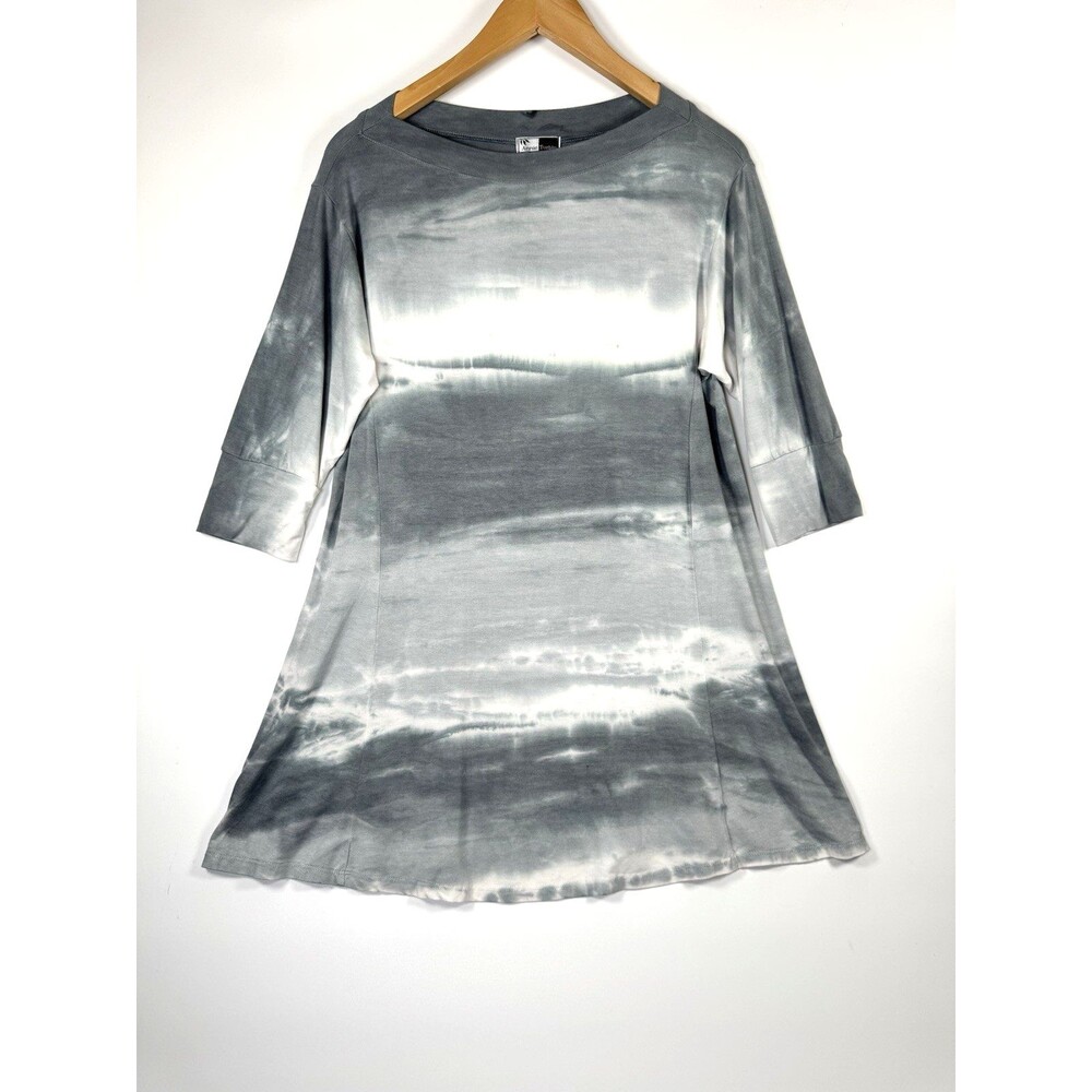 Annie Turbin Tunic Top Womens Small Gray White Ombre Lagenlook Boho Stretch Knit
